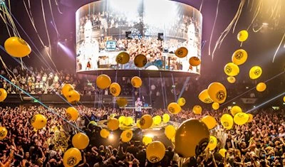 prg supplied lighting, video, rigging & movecat motion control for fatboy slim’s  ‘in the round show’ arena tour